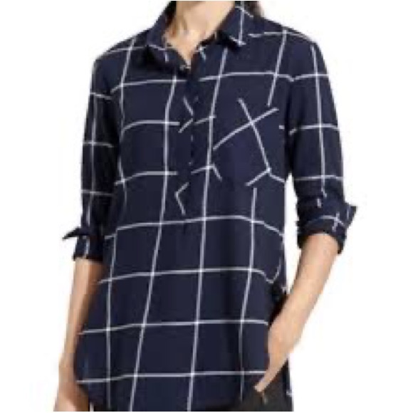 Athleta Presidio Plaid Popover Tunic Navy White - Picture 5 of 5